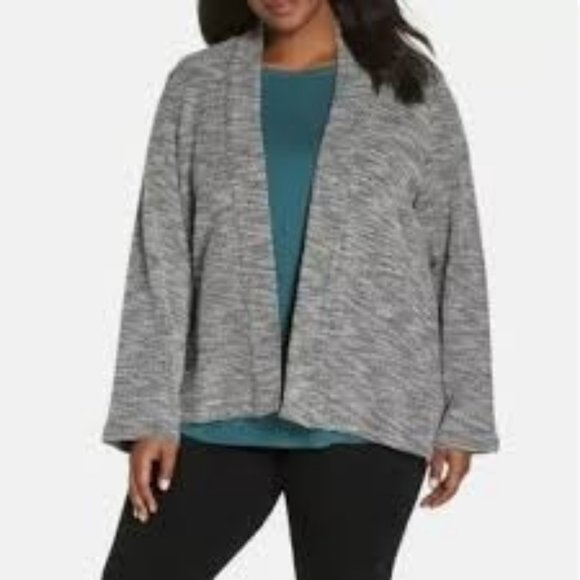 NWT Eileen Fisher White/Black Organic Cotton Knit Jacquard Kimono Jacket